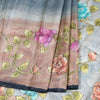 Pure Tussar Grey Saree With Floral Border - Kumaran Silks