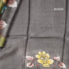 Pure Tussar Grey Saree With Floral Border 02 - Kumaran Silks