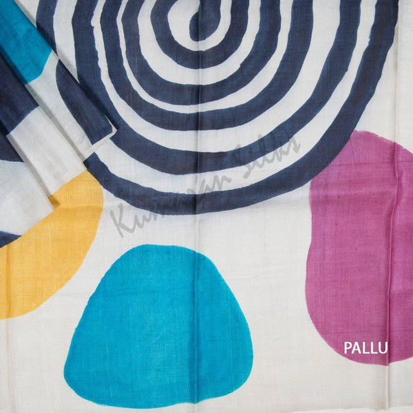 Pure Tussar Cream Geometric Printed Saree - Kumaran Silks