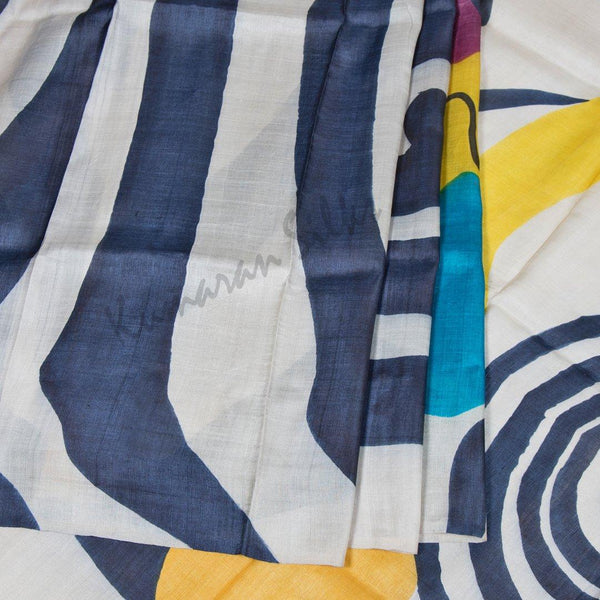 Pure Tussar Cream Geometric Printed Saree - Kumaran Silks