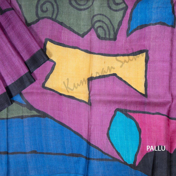 Pure Tussar Purple Geometric Printed Saree - Kumaran Silks