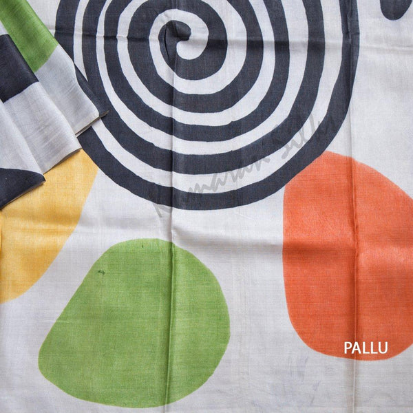 Pure Tussar Cream Geometric Printed Saree 02 - Kumaran Silks