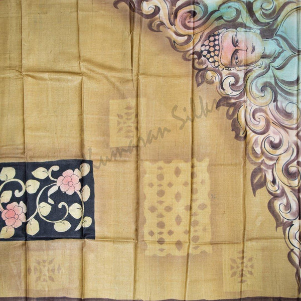 Pure Tussar Light Brown Floral Printed Saree - Kumaran Silks