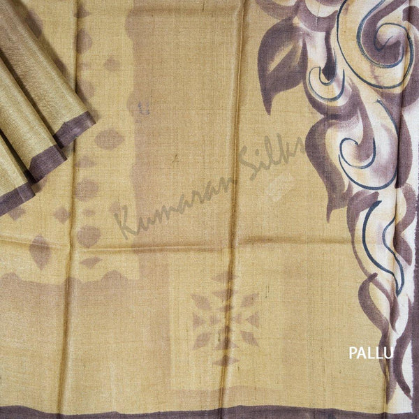 Pure Tussar Light Brown Floral Printed Saree - Kumaran Silks