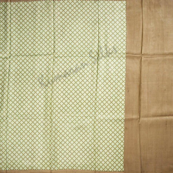 Pure Tussar Parrot Green Floral Printed Saree - Kumaran Silks