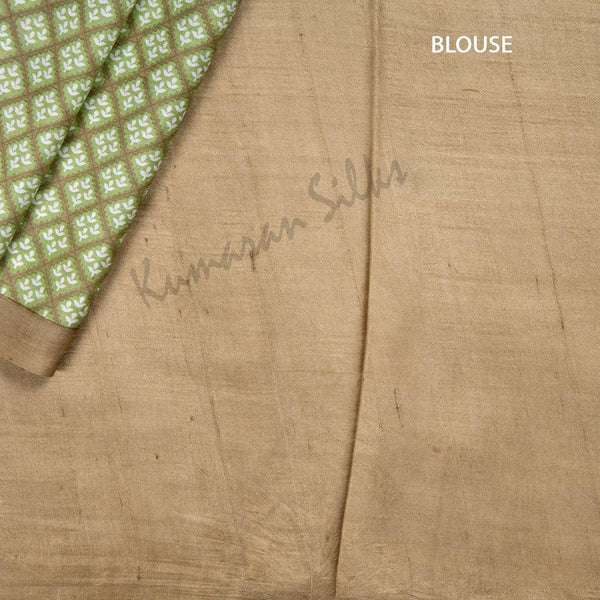 Pure Tussar Parrot Green Floral Printed Saree - Kumaran Silks