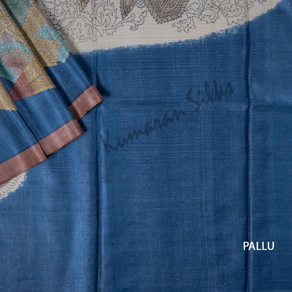 Pure Tussar Blue Mango Printed Saree - Kumaran Silks