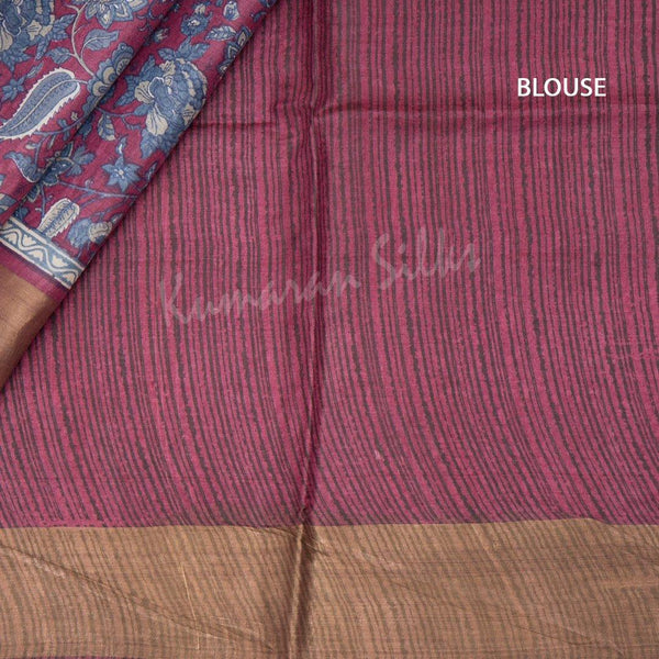 Pure Tussar Dark Pink Floral Printed Saree - Kumaran Silks