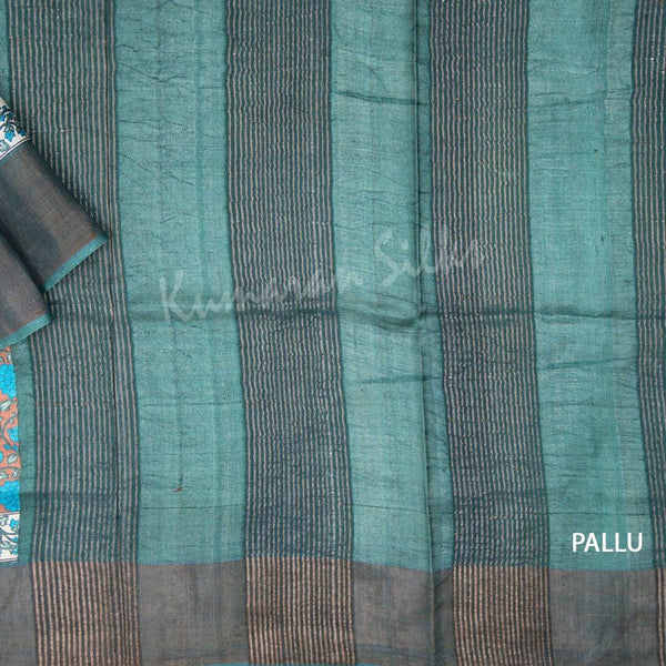 Pure Tussar Cinnamon Brown Floral Printed Saree - Kumaran Silks