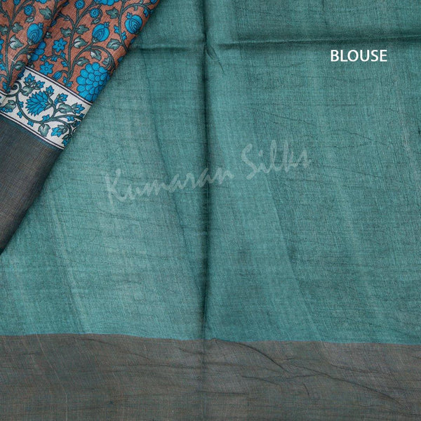 Pure Tussar Cinnamon Brown Floral Printed Saree - Kumaran Silks