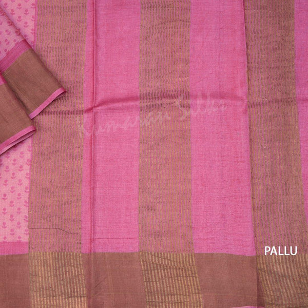 Pure Tussar Pink Floral Printed Saree - Kumaran Silks