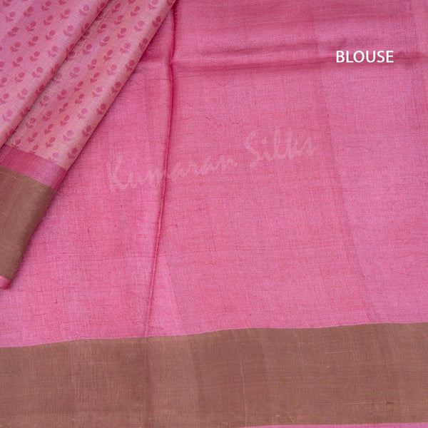 Pure Tussar Pink Floral Printed Saree - Kumaran Silks