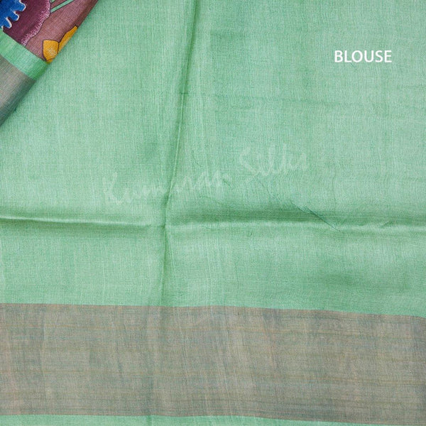 Pure Tussar Brown Floral Printed Saree - Kumaran Silks