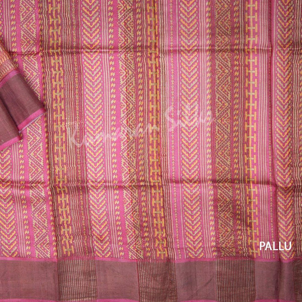 Pure Tussar Pink Mango Printed Saree - Kumaran Silks