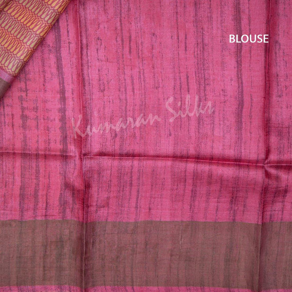 Pure Tussar Pink Mango Printed Saree - Kumaran Silks