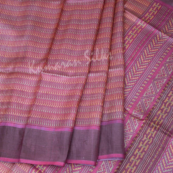 Pure Tussar Pink Mango Printed Saree - Kumaran Silks