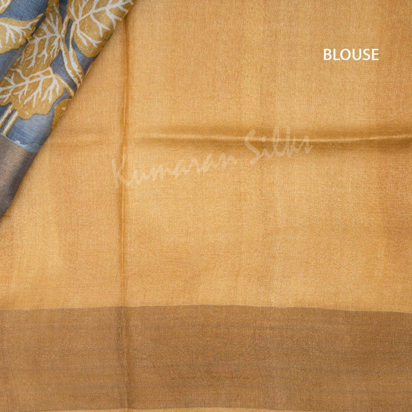 Pure Tussar Greyish Blue Leaf Printed Saree - Kumaran Silks