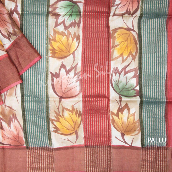 Pure Tussar Sage Green Saree With Floral Motif - Kumaran Silks