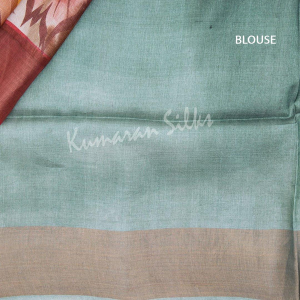 Pure Tussar Sage Green Saree With Floral Motif - Kumaran Silks