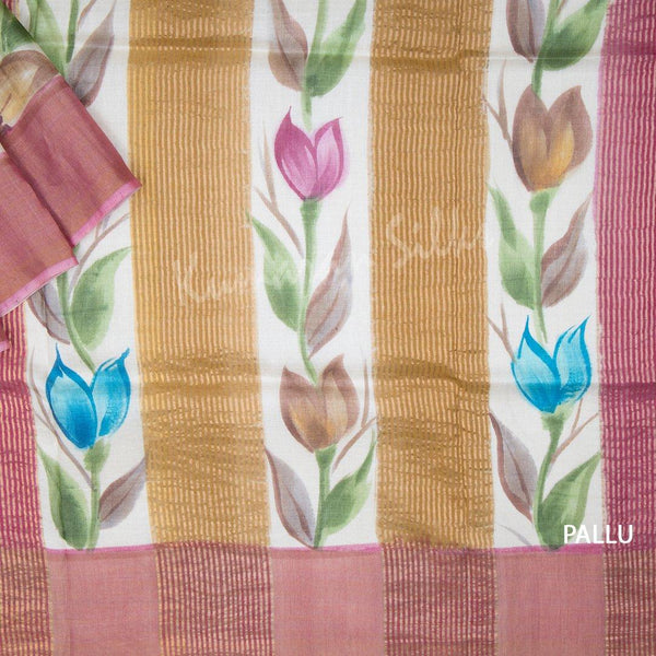 Pure Tussar Golden Brown Saree With Floral Motif - Kumaran Silks