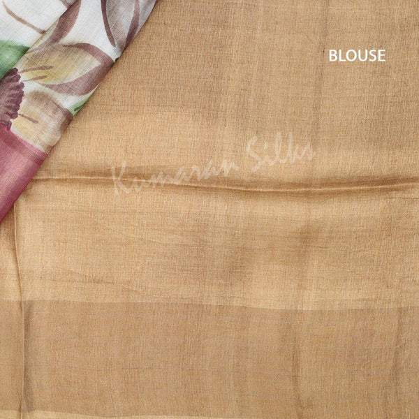 Pure Tussar Golden Brown Saree With Floral Motif - Kumaran Silks