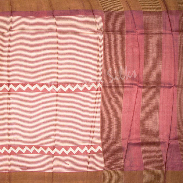 Pure Tussar Cream Saree With Striped Design - Kumaran Silks