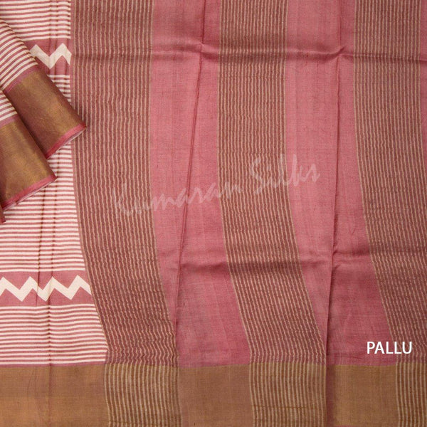 Pure Tussar Cream Saree With Striped Design - Kumaran Silks