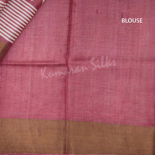 Pure Tussar Cream Saree With Striped Design - Kumaran Silks