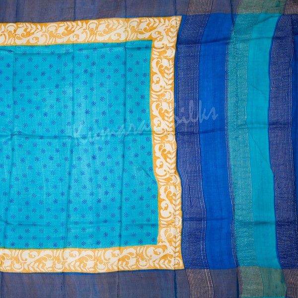 Pure Tussar Sky Blue Saree With Small Buttas - Kumaran Silks