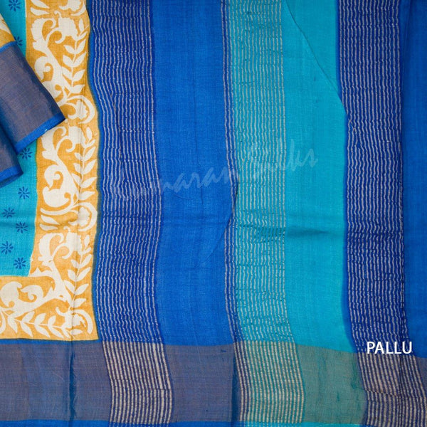 Pure Tussar Sky Blue Saree With Small Buttas - Kumaran Silks