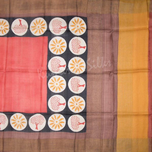 Pure Tussar Red Plain Saree - Kumaran Silks