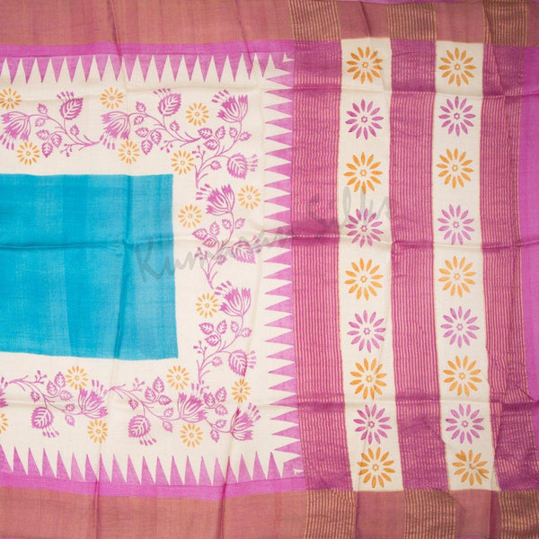 Pure Tussar Blue Plain Saree - Kumaran Silks