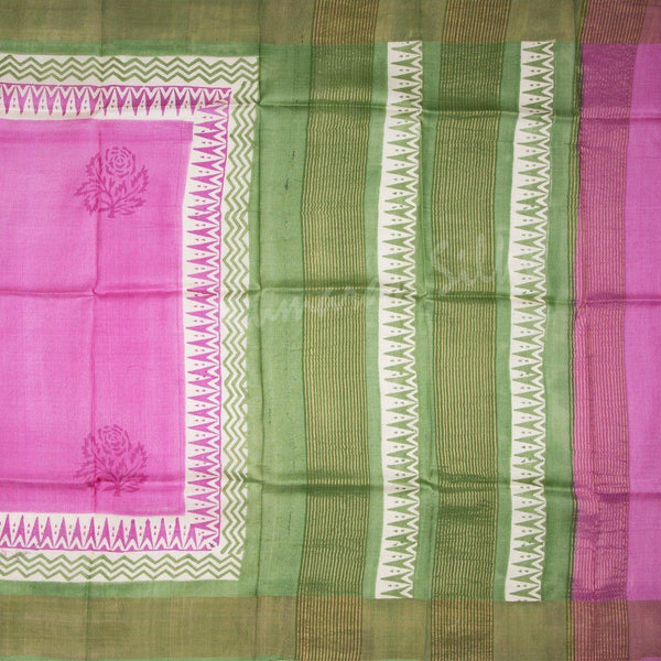 Pure Tussar Hot Pink Floral Printed Saree - Kumaran Silks