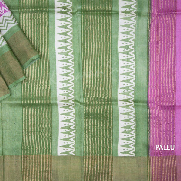 Pure Tussar Hot Pink Floral Printed Saree - Kumaran Silks