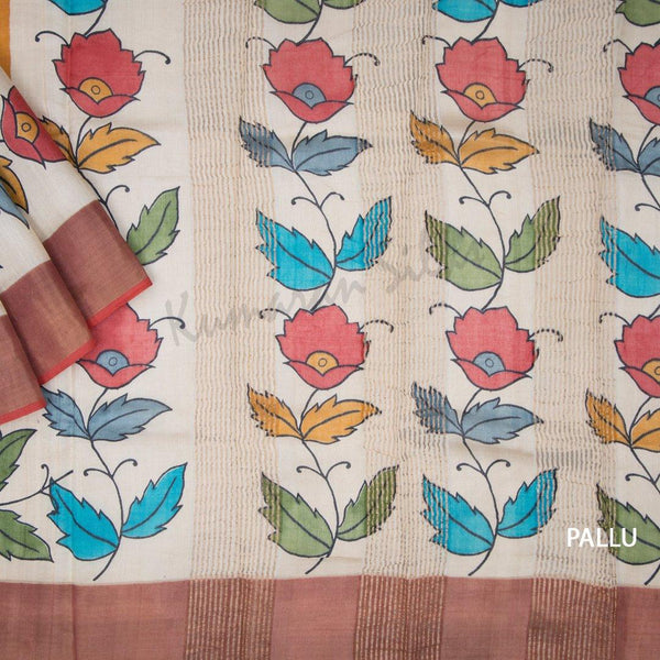 Pure Tussar Mango Yellow Plain Saree - Kumaran Silks