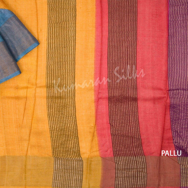 Pure Tussar Cream Saree With Checked Design - Kumaran Silks