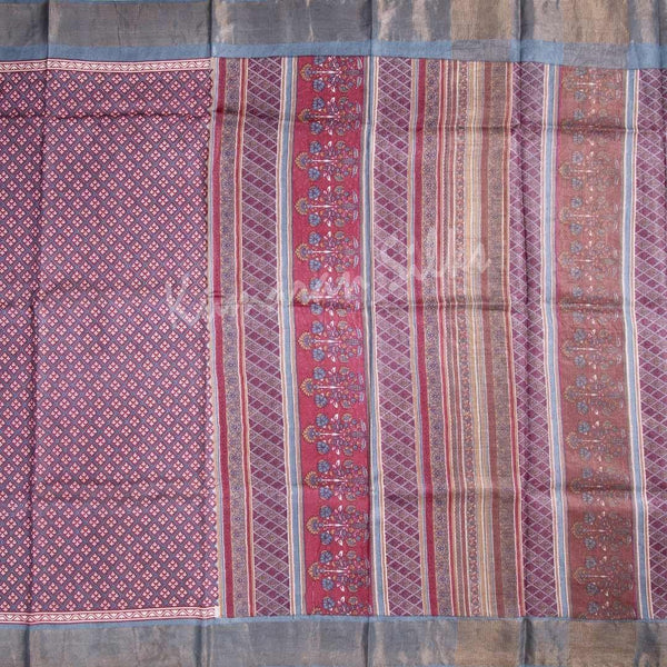 Pure Tussar Ruby Pink Saree With Floral Motif - Kumaran Silks