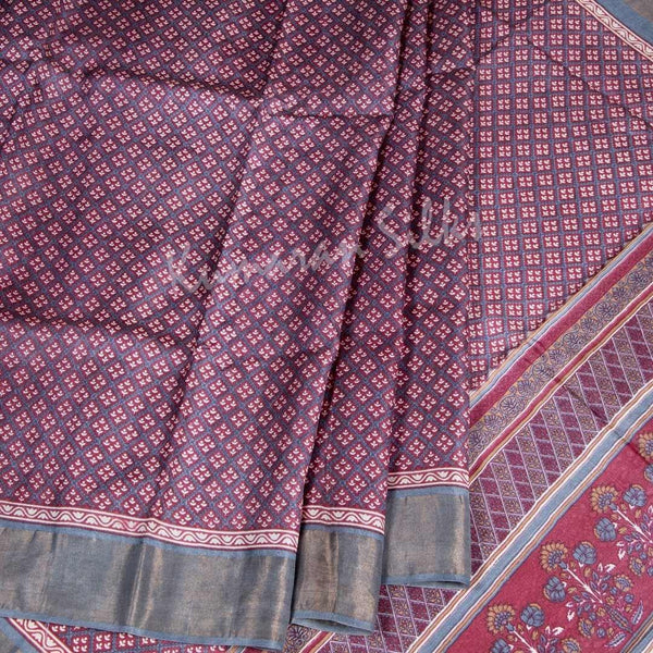 Pure Tussar Ruby Pink Saree With Floral Motif - Kumaran Silks