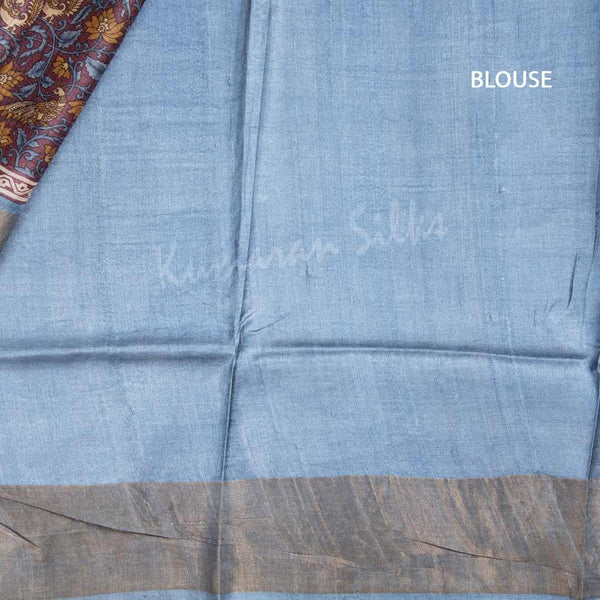 Pure Tussar Plum Purple Saree With Floral Motif - Kumaran Silks