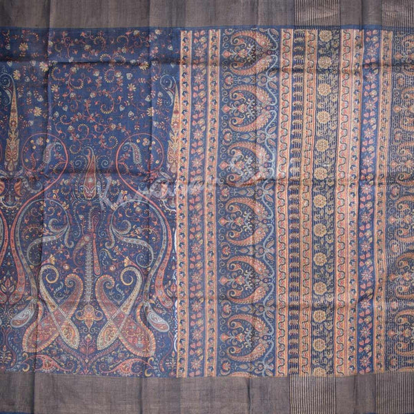 Pure Tussar Navy Blue Saree With Mango Motif - Kumaran Silks