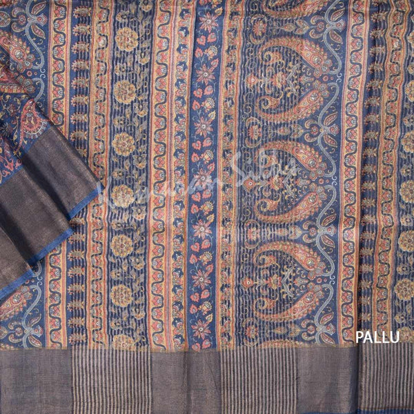 Pure Tussar Navy Blue Saree With Mango Motif - Kumaran Silks