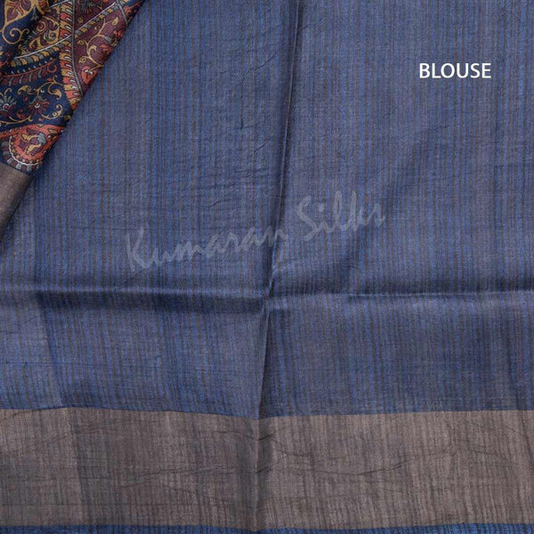 Pure Tussar Navy Blue Saree With Mango Motif - Kumaran Silks