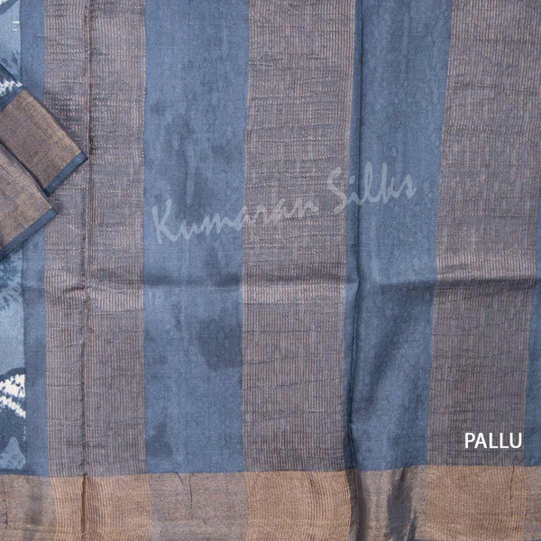 Pure Tussar Greyish Blue Saree With Leaf Design - Kumaran Silks