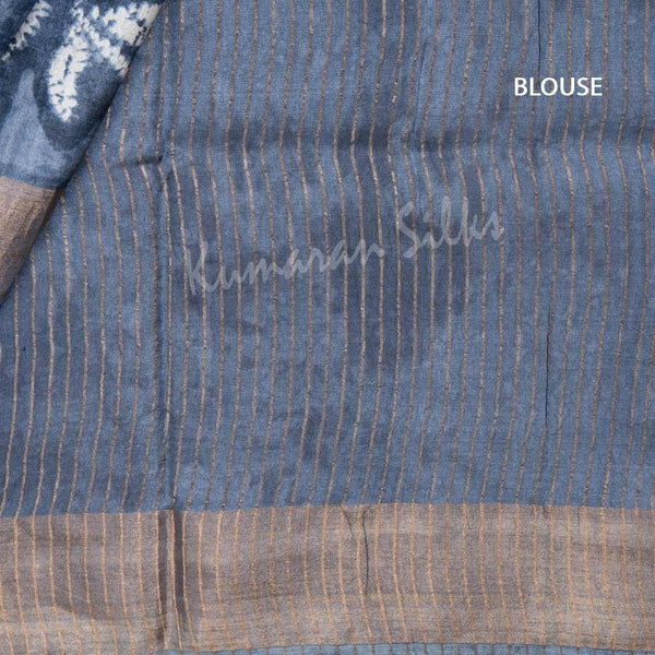 Pure Tussar Greyish Blue Saree With Leaf Design - Kumaran Silks