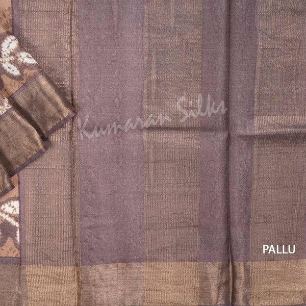 Pure Tussar Brown Saree With Leaf Design - Kumaran Silks