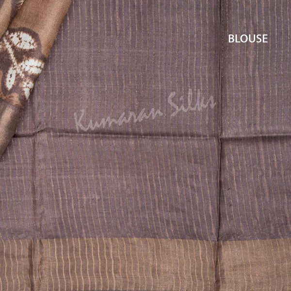Pure Tussar Brown Saree With Leaf Design - Kumaran Silks