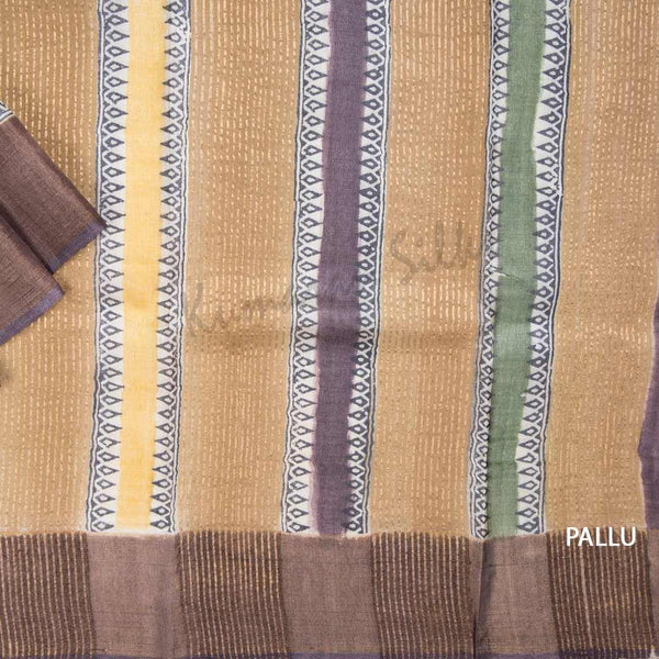 Pure Tussar Light Green Saree With Leaf Design - Kumaran Silks