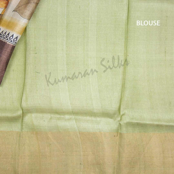Pure Tussar Light Green Saree With Leaf Design - Kumaran Silks