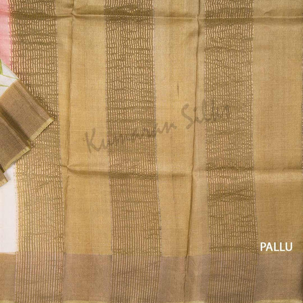 Pure Tussar Peach Saree With Floral Motif 02 - Kumaran Silks