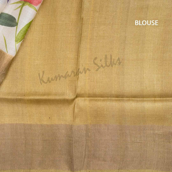 Pure Tussar Peach Saree With Floral Motif 02 - Kumaran Silks